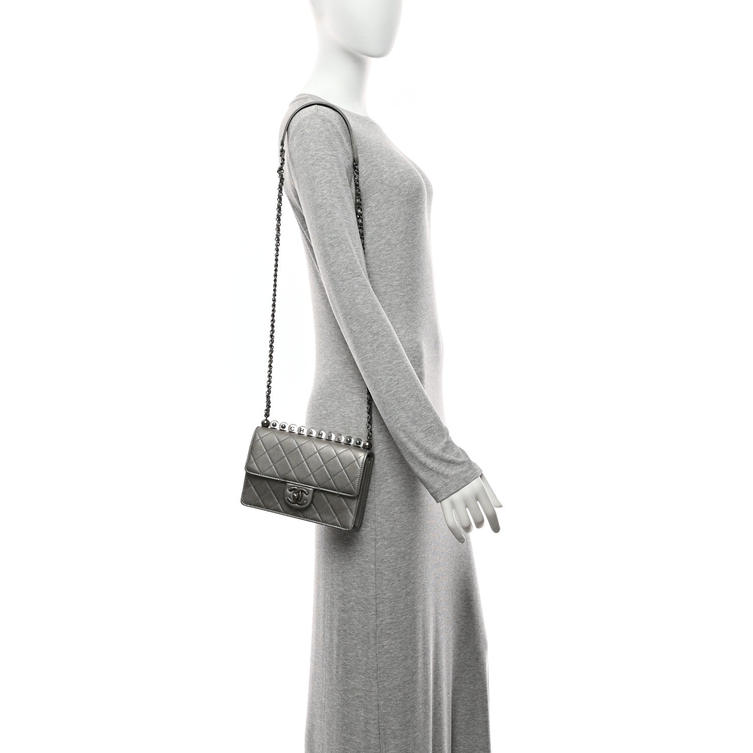 Chanel Metallic Goatskin Quilted Small Chic Pearls Flap Silver 2 of 10