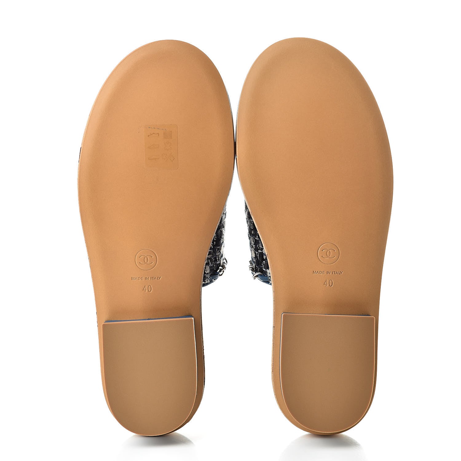Chanel Cork Tweed Chain Mule Slides 40 Blue 5 of 8