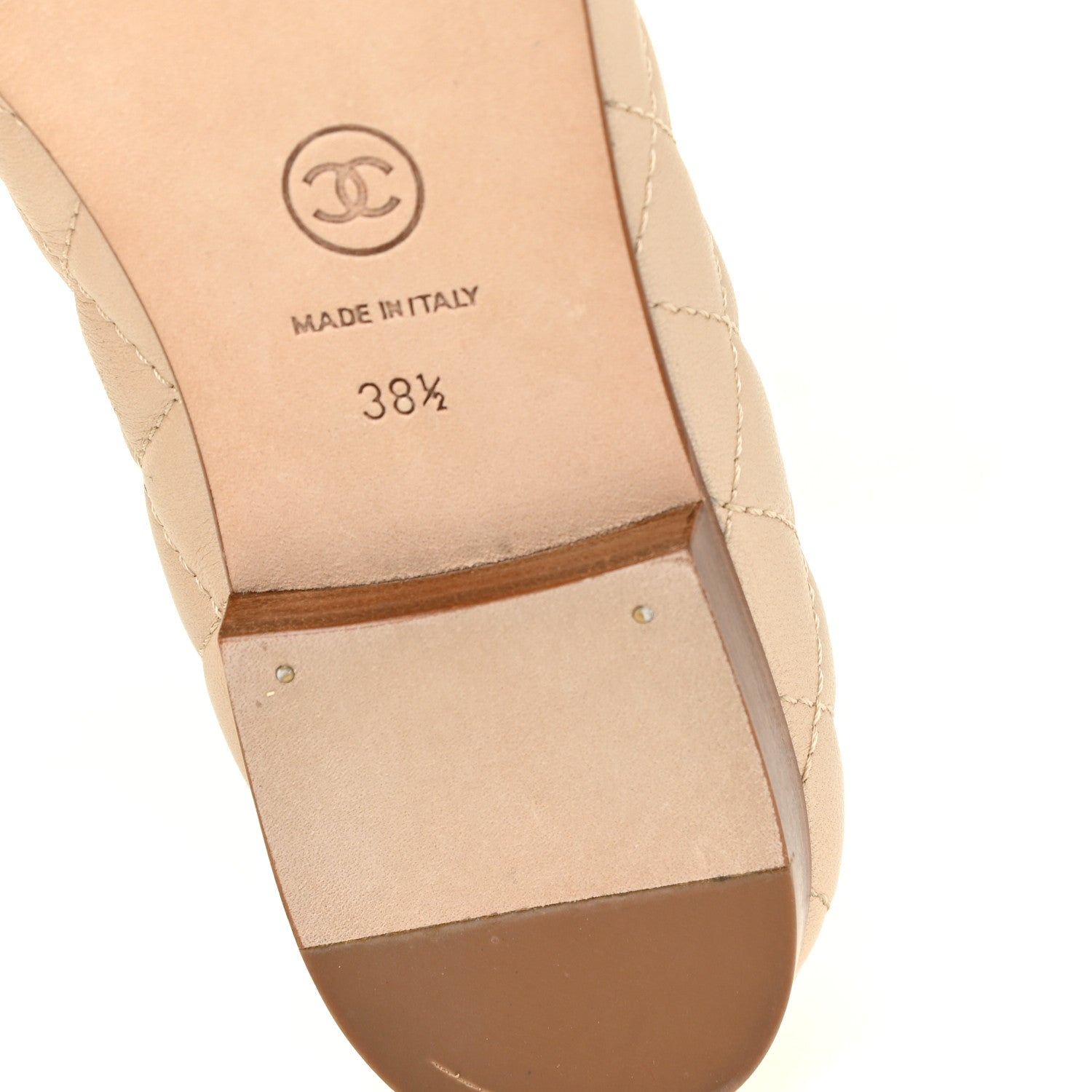Chanel Iridescent Lambskin Quilted CC Cap Toe Ballerina Flats 38.5 Beige 9 of 16