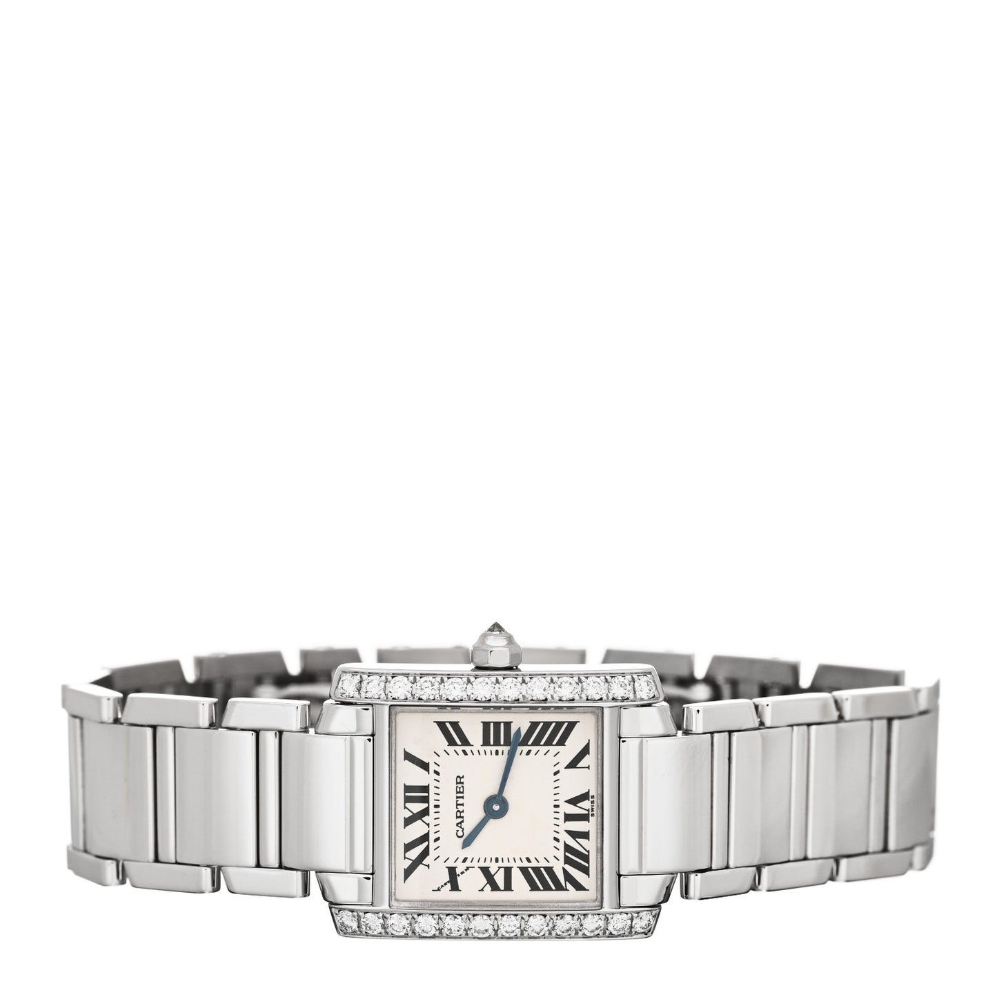 18K White Gold Diamond Bezel 20mm Tank Francaise Quartz Watch