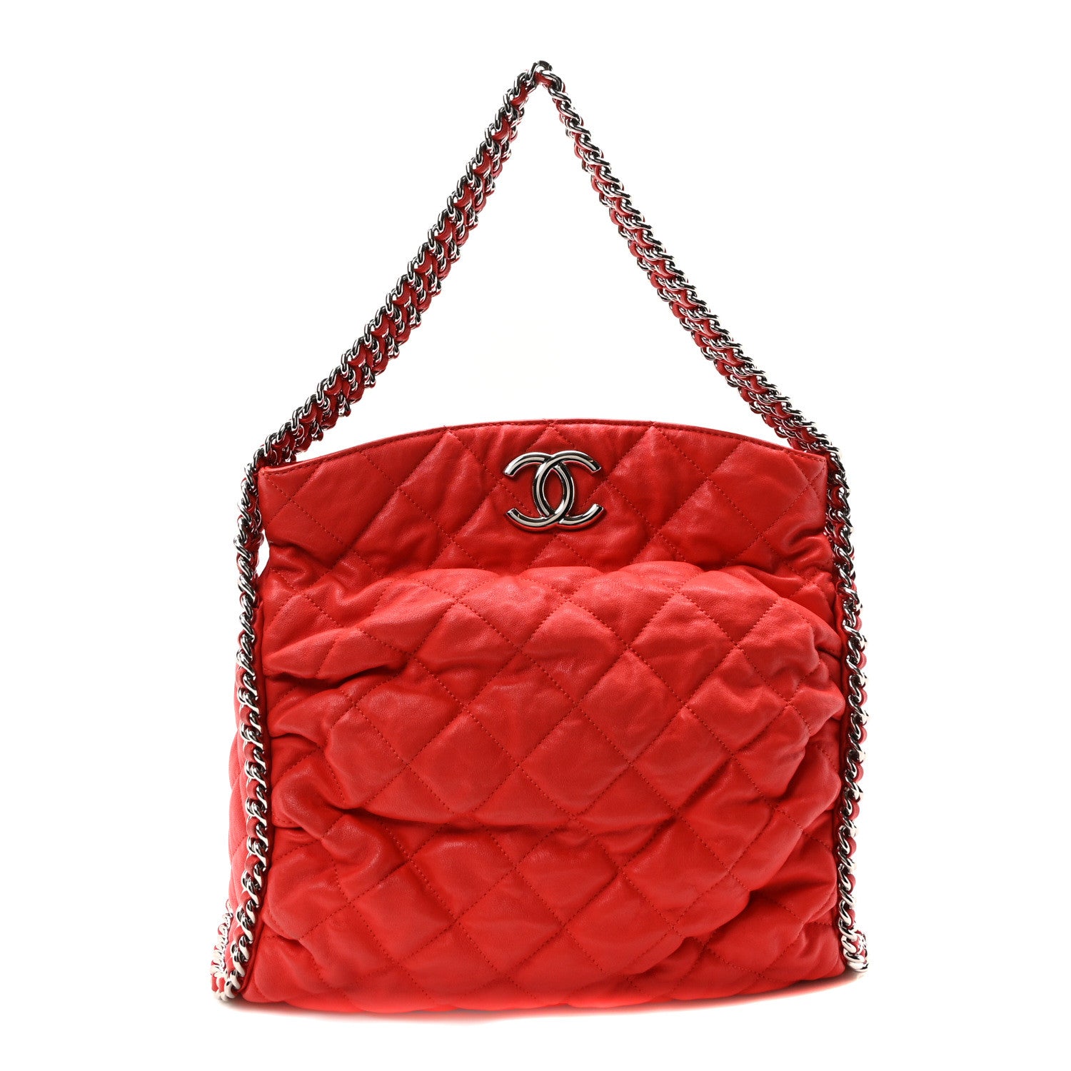Chanel Washed Lambskin Chain Around Hobo Red 1 of 10