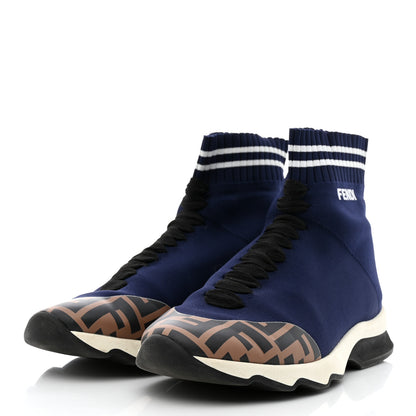 Fendi Stretch Knit Jacquard FF Sock Trainers 37 Navy Blue 3 of 7