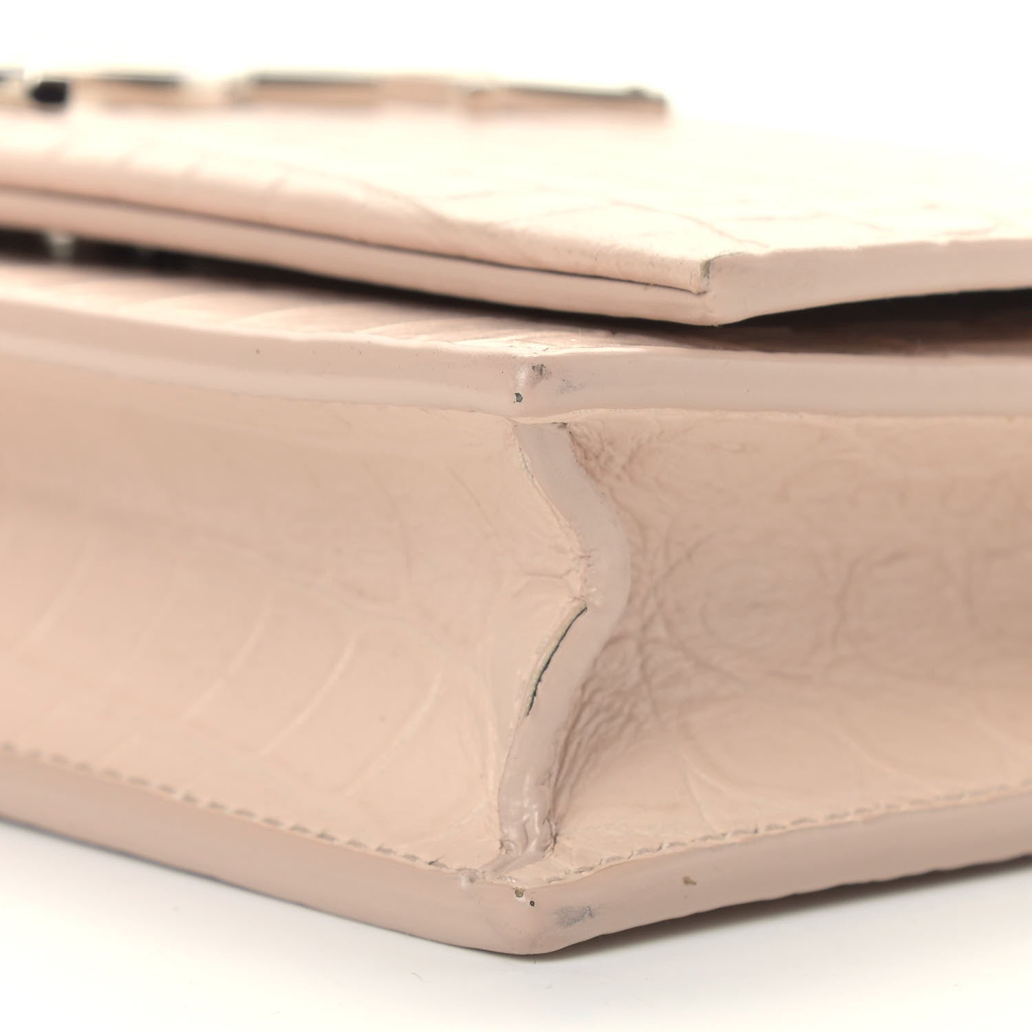 Saint Laurent Calfskin Crocodile Embossed Kate Monogram Tassel Chain Wallet Marble Pink 10 of 15