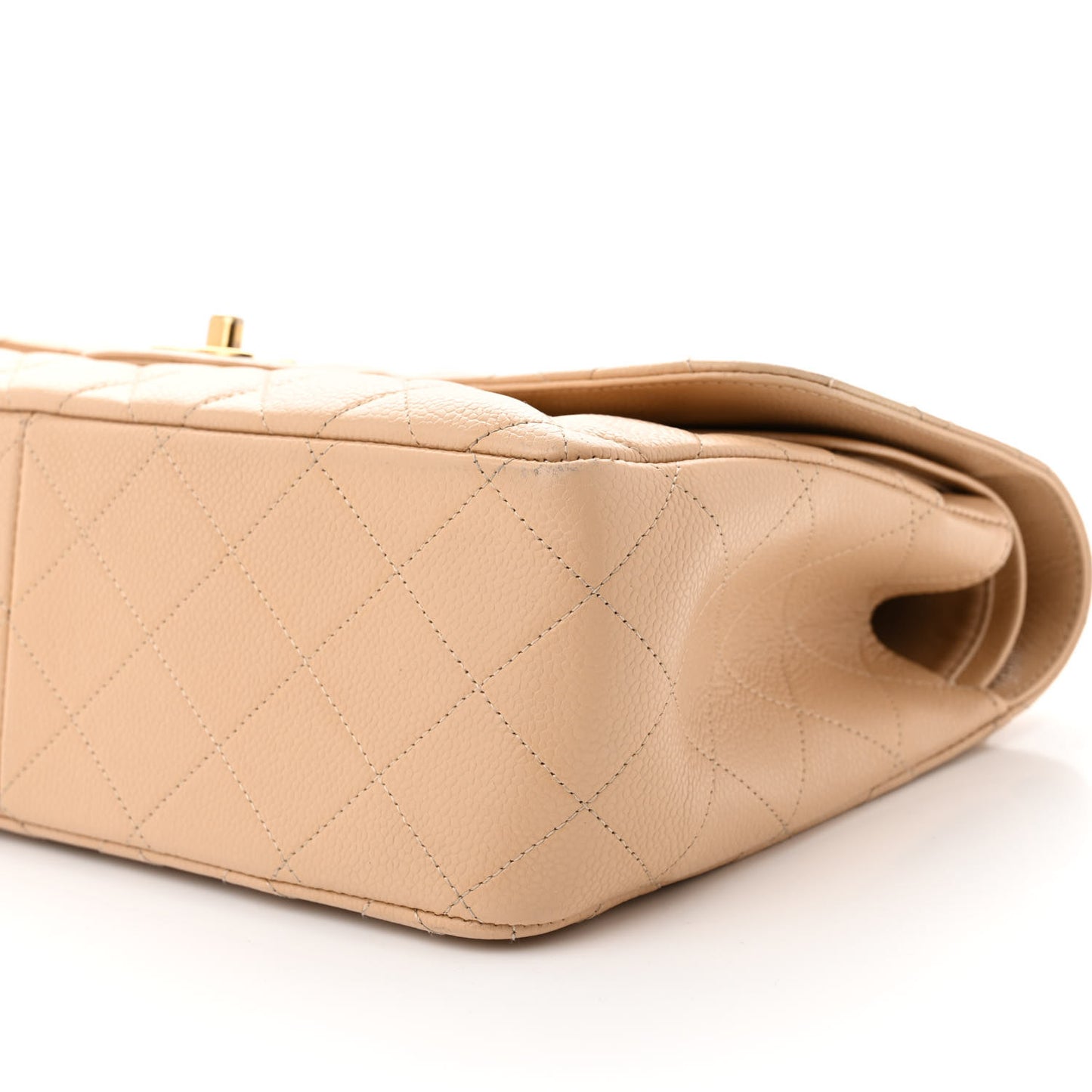 Caviar Quilted Jumbo Double Flap Beige Clair