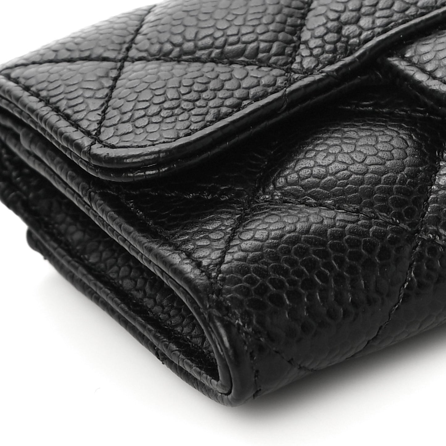 Caviar Quilted Flap Card Holder Wallet Black