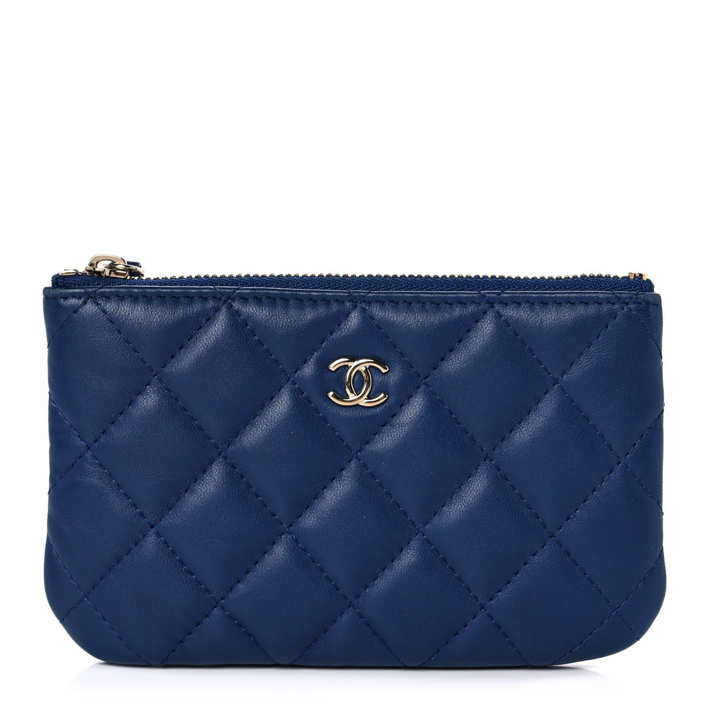 Lambskin Quilted Small Cosmetic Case Blue