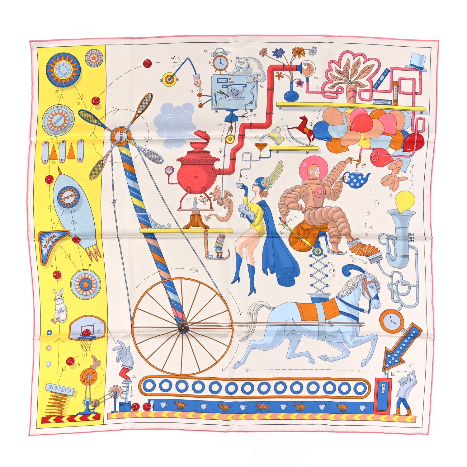 Hermes Silk Tea For Two Scarf 90 Creme Jaune Vif Multicolor 1 of 4