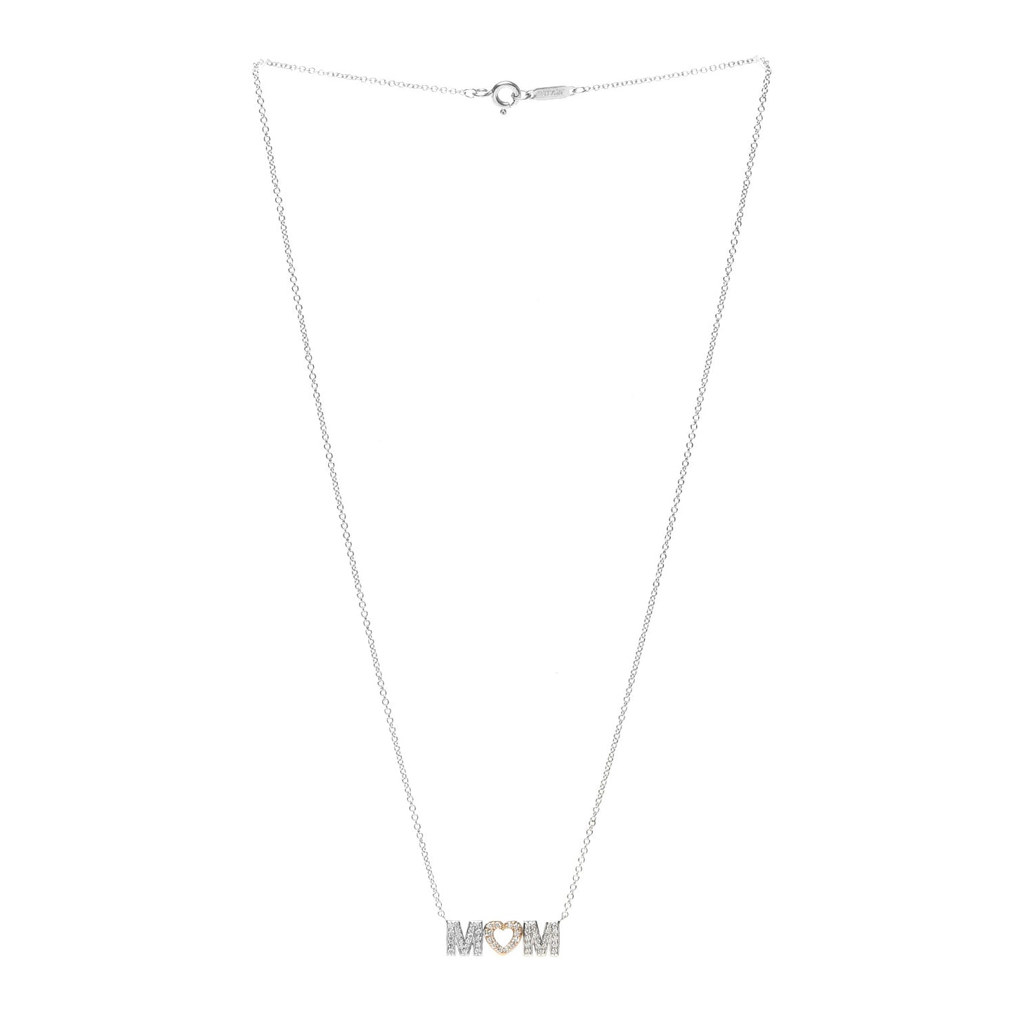18K White Rose Gold Diamond MOM Pendant Necklace