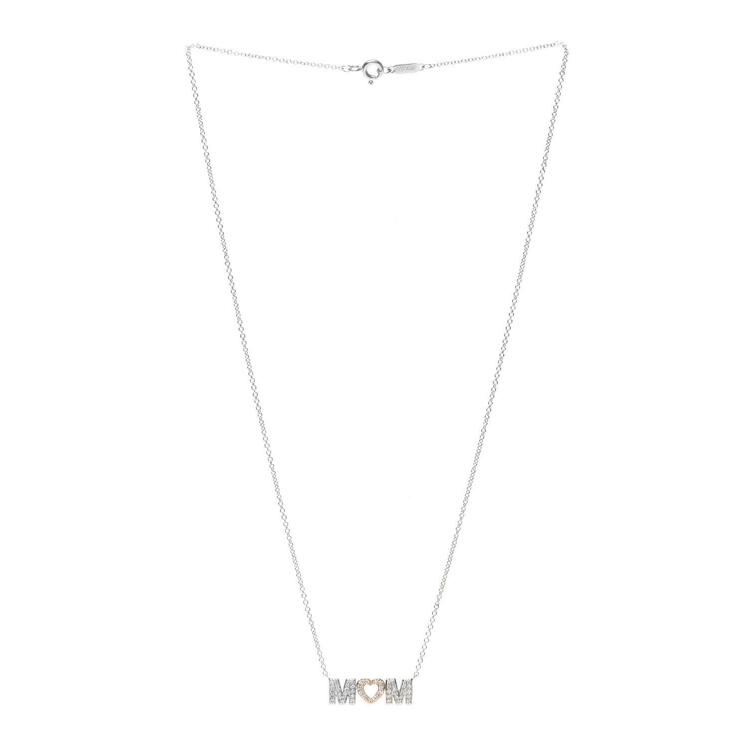 Tiffany 18K White Rose Gold Diamond MOM Pendant Necklace 3 of 6