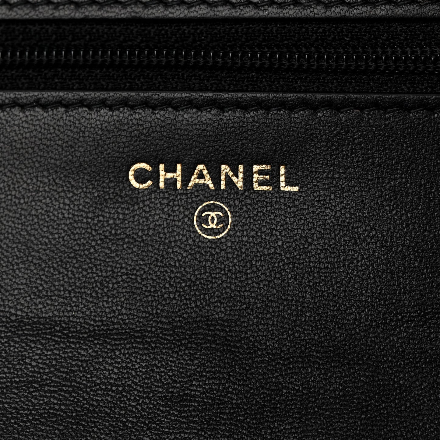 Lambskin Resin Bi-Color Quilted Wallet On Chain WOC Black