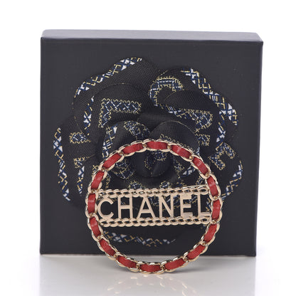 Chanel Lambskin Chain Logo Brooch Red Gold 5 of 5