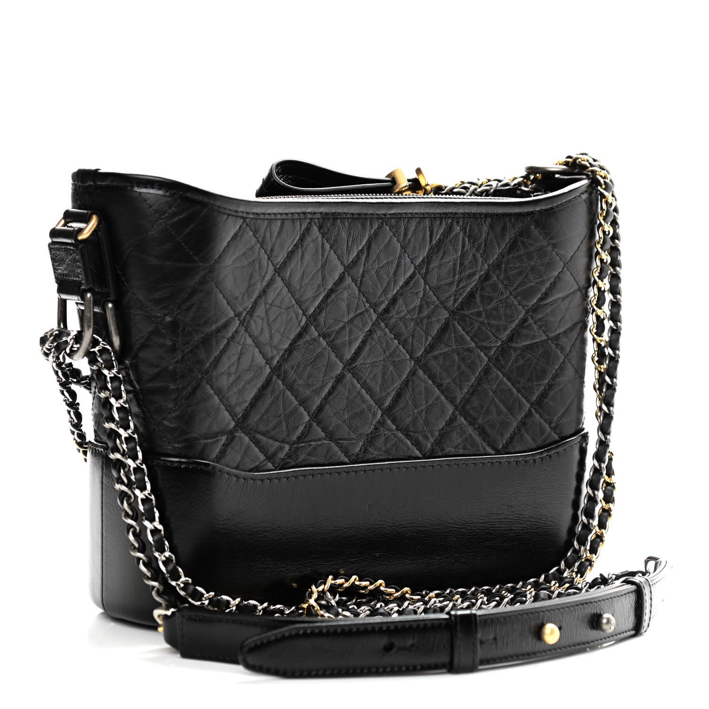 Aged Calfskin Quilted Medium Gabrielle Hobo Black