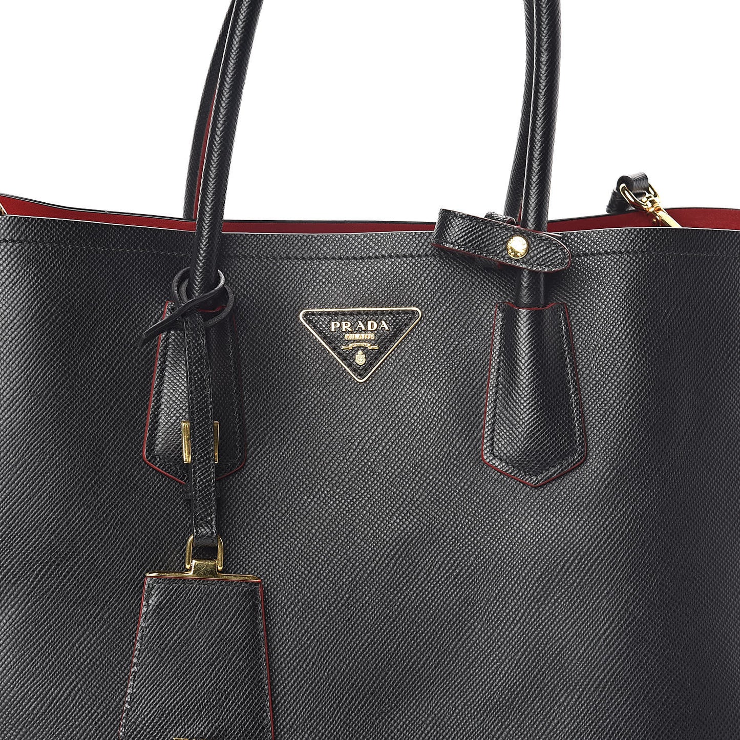 Saffiano Cuir Medium Double Bag Black Fuoco