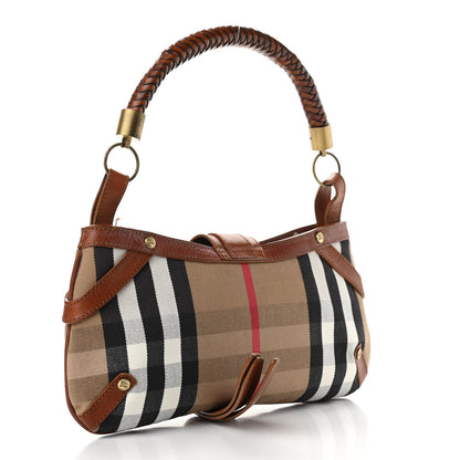 Burberry Calfskin House Check Woven Shoulder Bag Tan 3 of 12