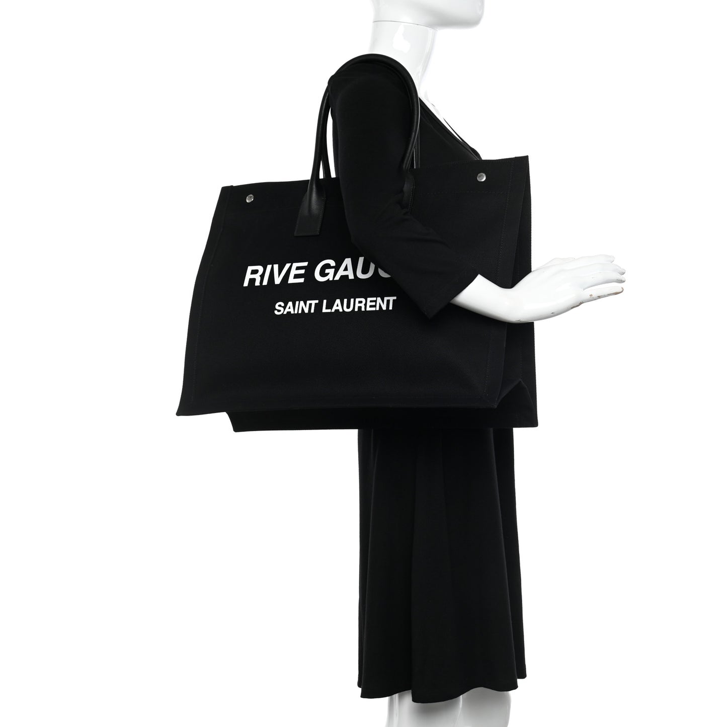 Linen Calfskin Rive Gauche Tote Black