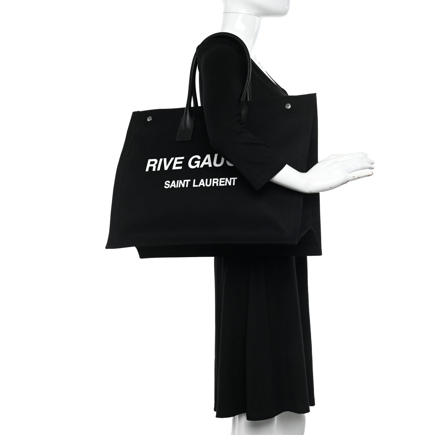 Saint Laurent Linen Calfskin Rive Gauche Tote Black 2 of 9