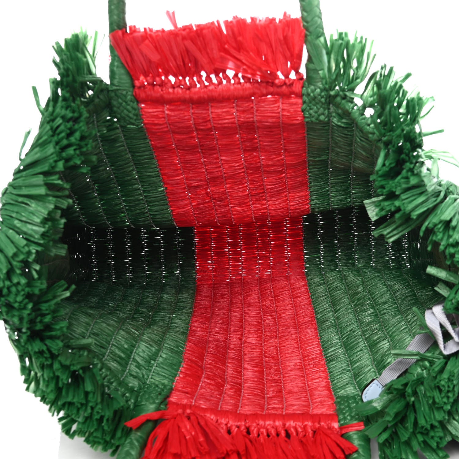 Gucci Raffia Linen Web Cestino Tote Bag Red Green 4 of 4