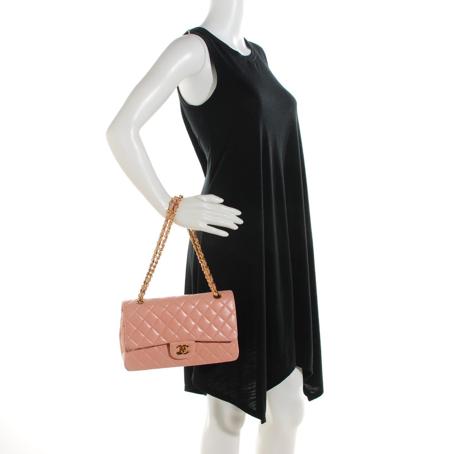 Lambskin Quilted Medium Double Flap Light Pink