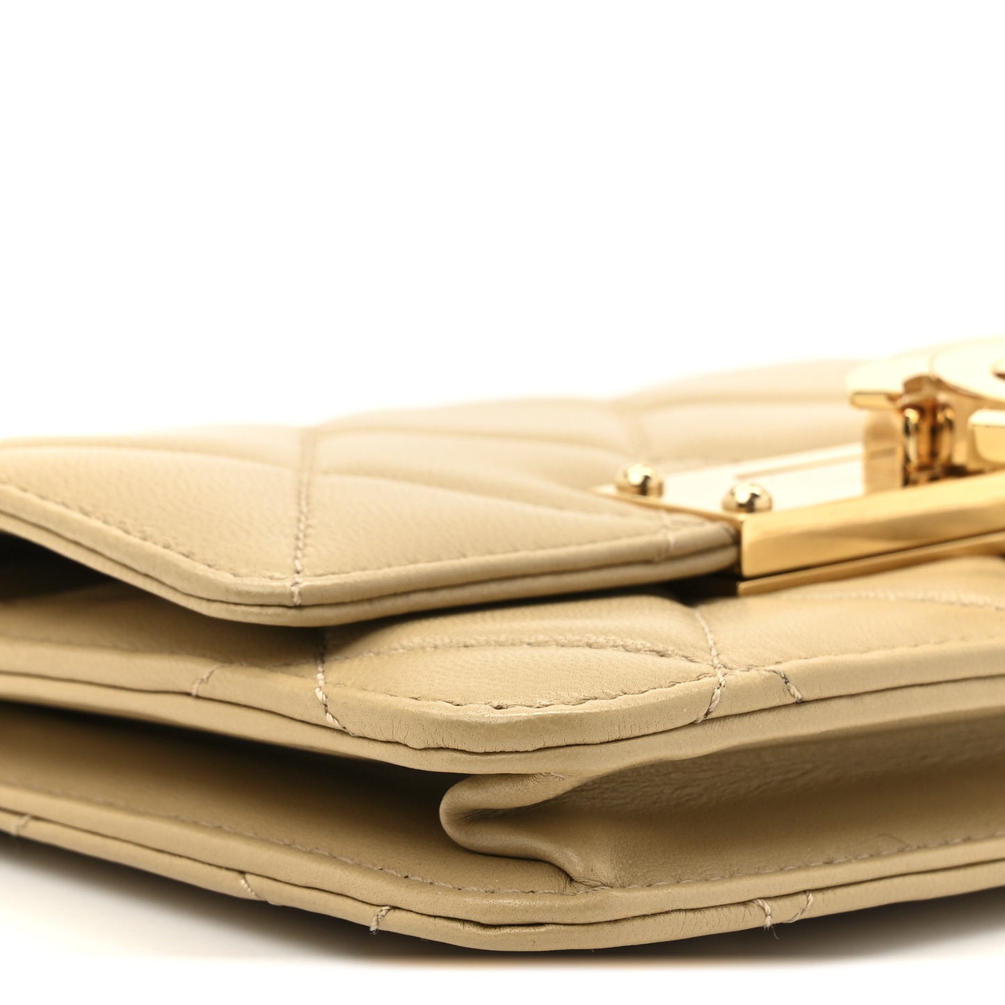 Lambskin Quilted Golden Class Wallet On Chain WOC Dark Beige