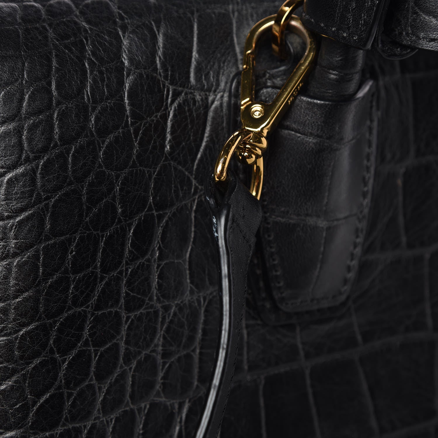 MCM Calfskin Crocodile Embossed Medium Milla Tote Black 10 of 12