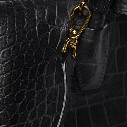 MCM Calfskin Crocodile Embossed Medium Milla Tote Black 10 of 12