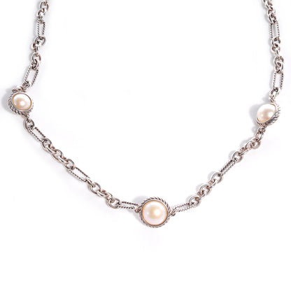 David Yurman Sterling Silver Pearl Cable Figaro Chain Necklace 1 of 6