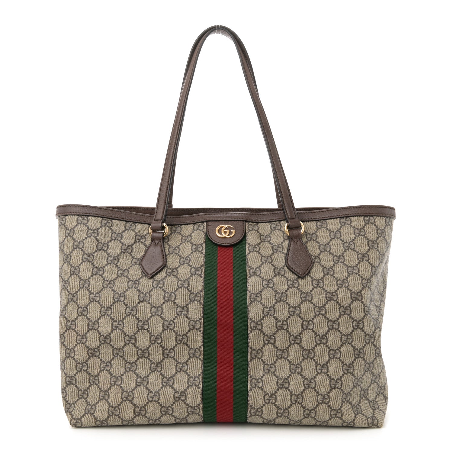 Gucci GG Supreme Monogram Textured Calfskin Web Medium Ophidia Shopping Tote Beige Ebony New Acero 1 of 12