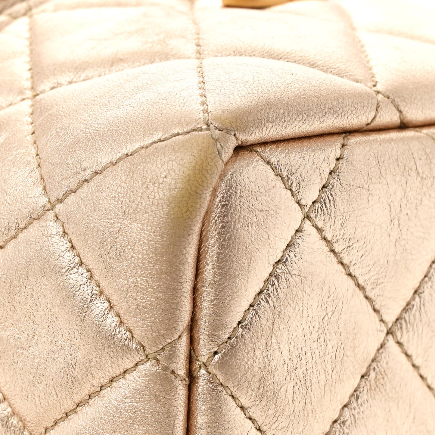 Metallic Lambskin Quilted Cube Chain Wristlet Case Gold