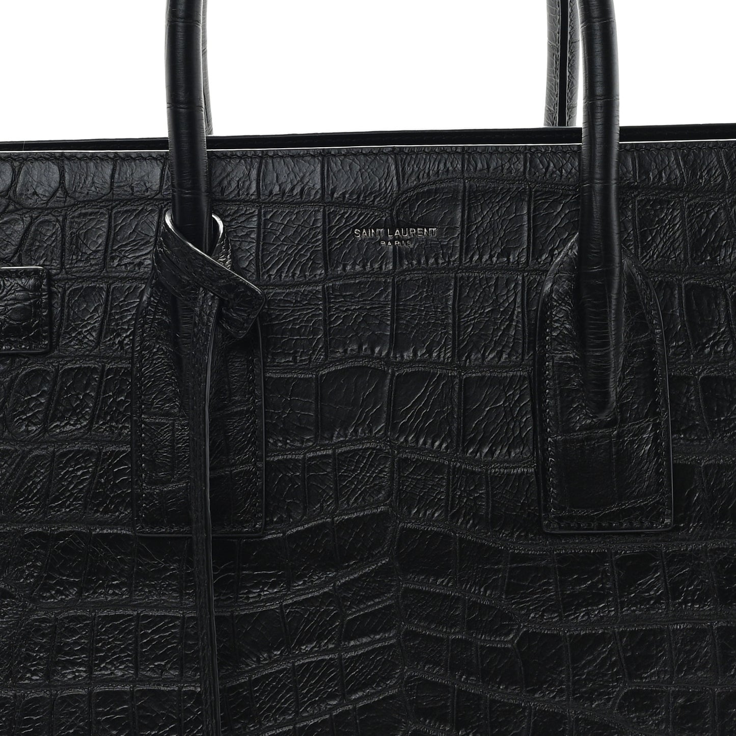 Calfskin Crocodile Embossed Large Sac De Jour Carryall Black