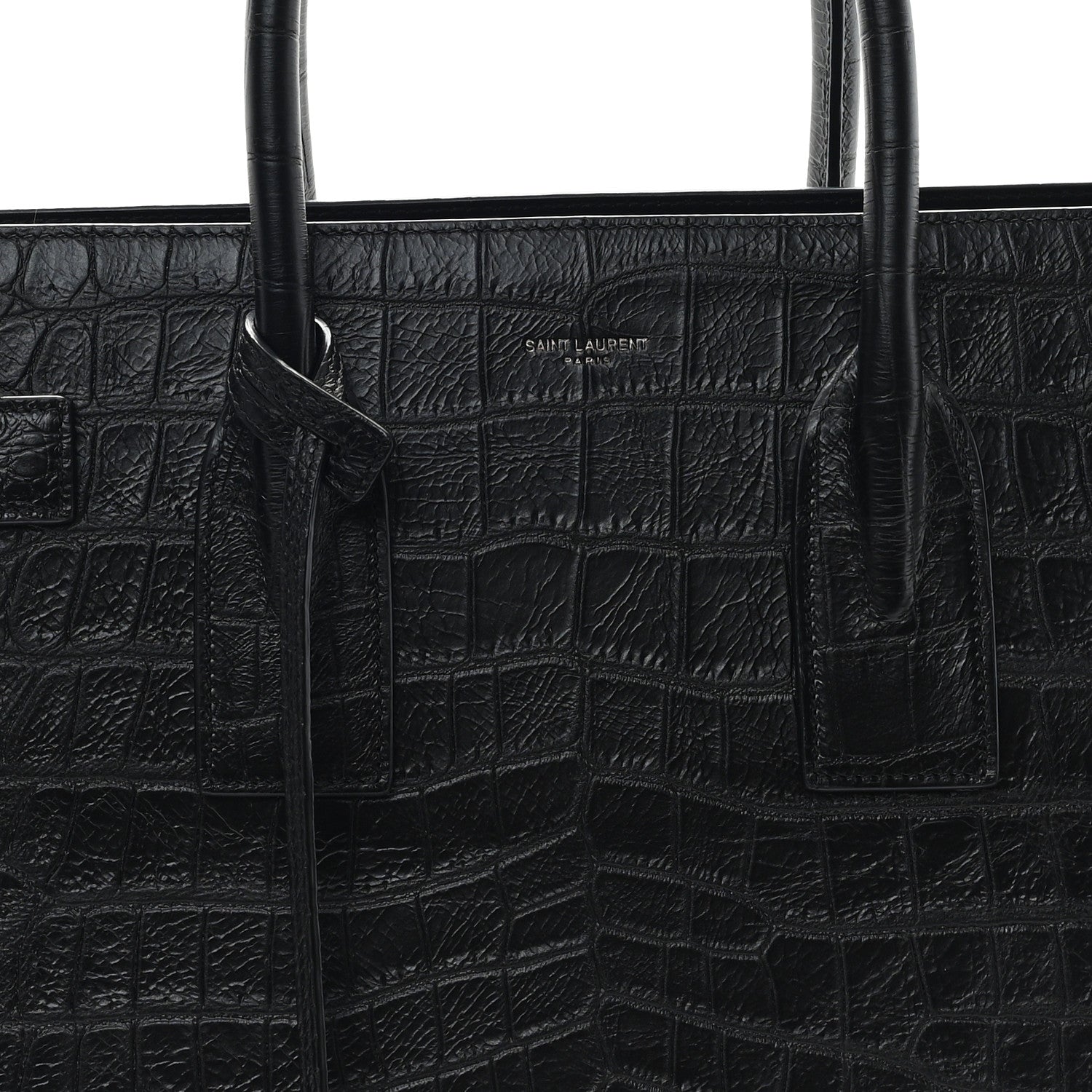 Saint Laurent Calfskin Crocodile Embossed Large Sac De Jour Carryall Black 9 of 12