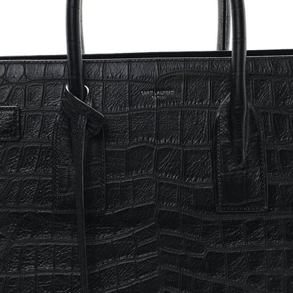 Saint Laurent Calfskin Crocodile Embossed Large Sac De Jour Carryall Black 9 of 12