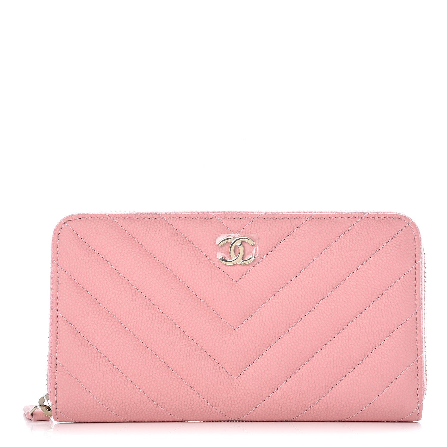 Chanel Caviar Chevron Quilted Small Zip Around Wallet Pink 1 of 10