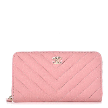 Chanel Caviar Chevron Quilted Small Zip Around Wallet Pink 1 of 10