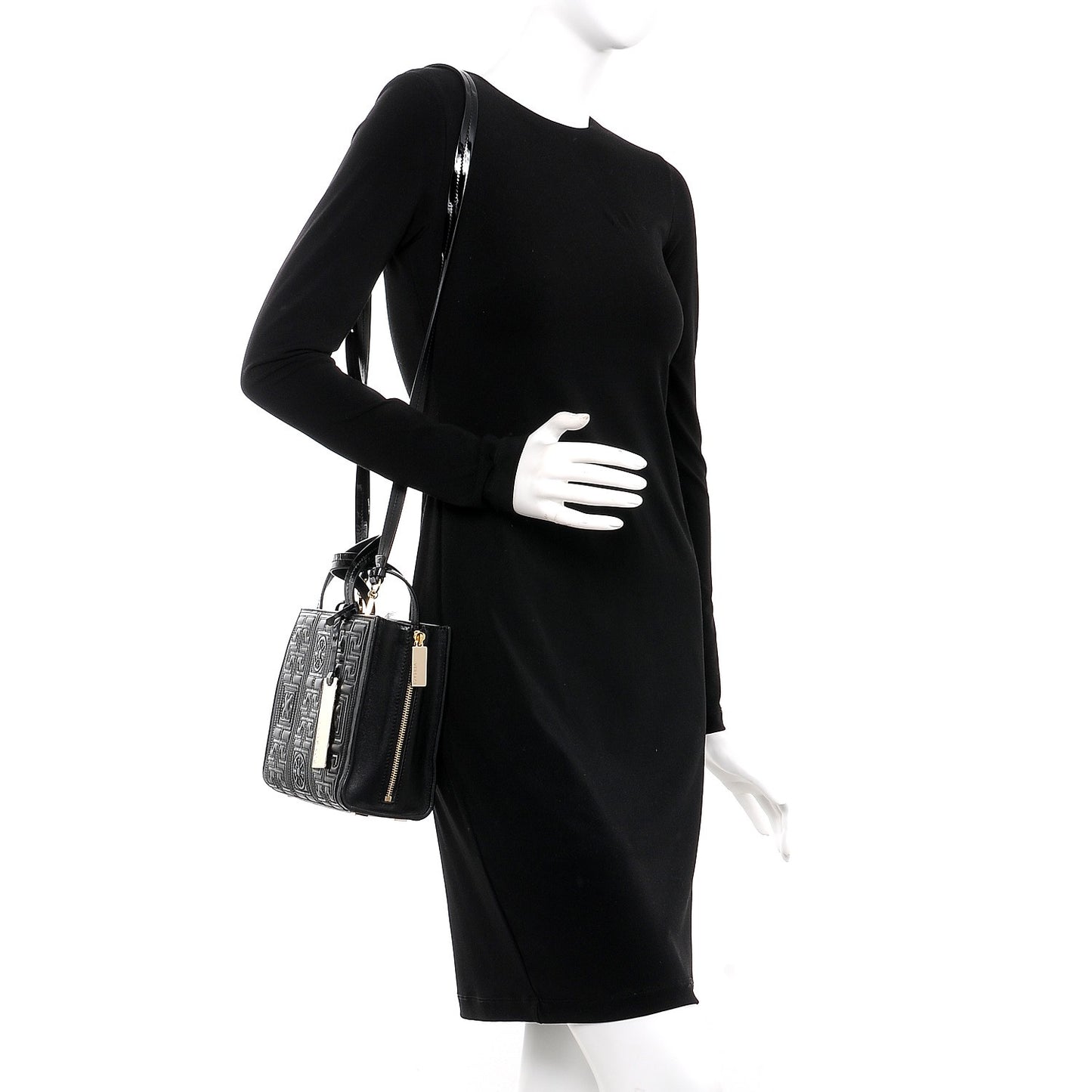 Patent Nappa Embroidered Zip Tote Black
