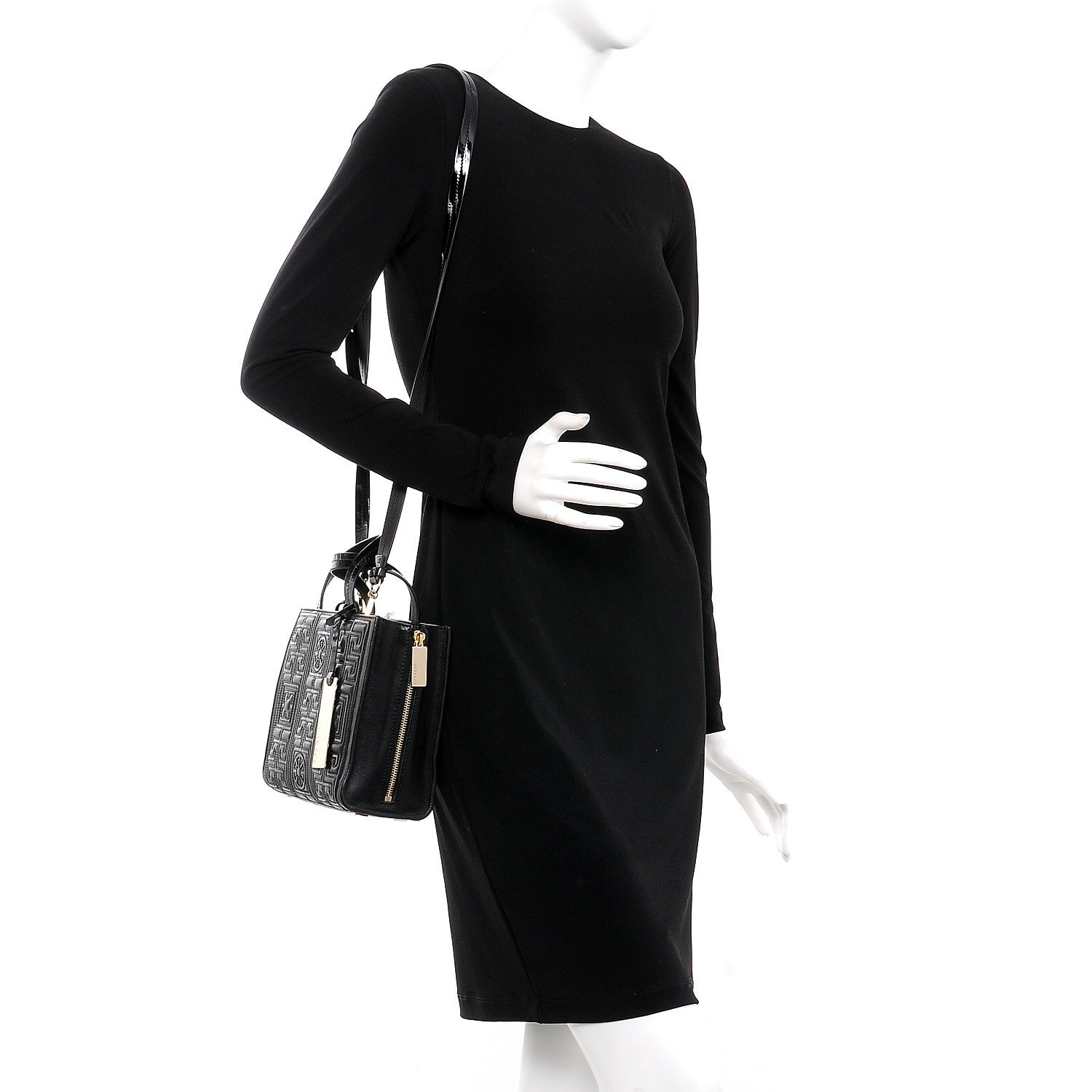 Versace Patent Nappa Embroidered Zip Tote Black 2 of 9