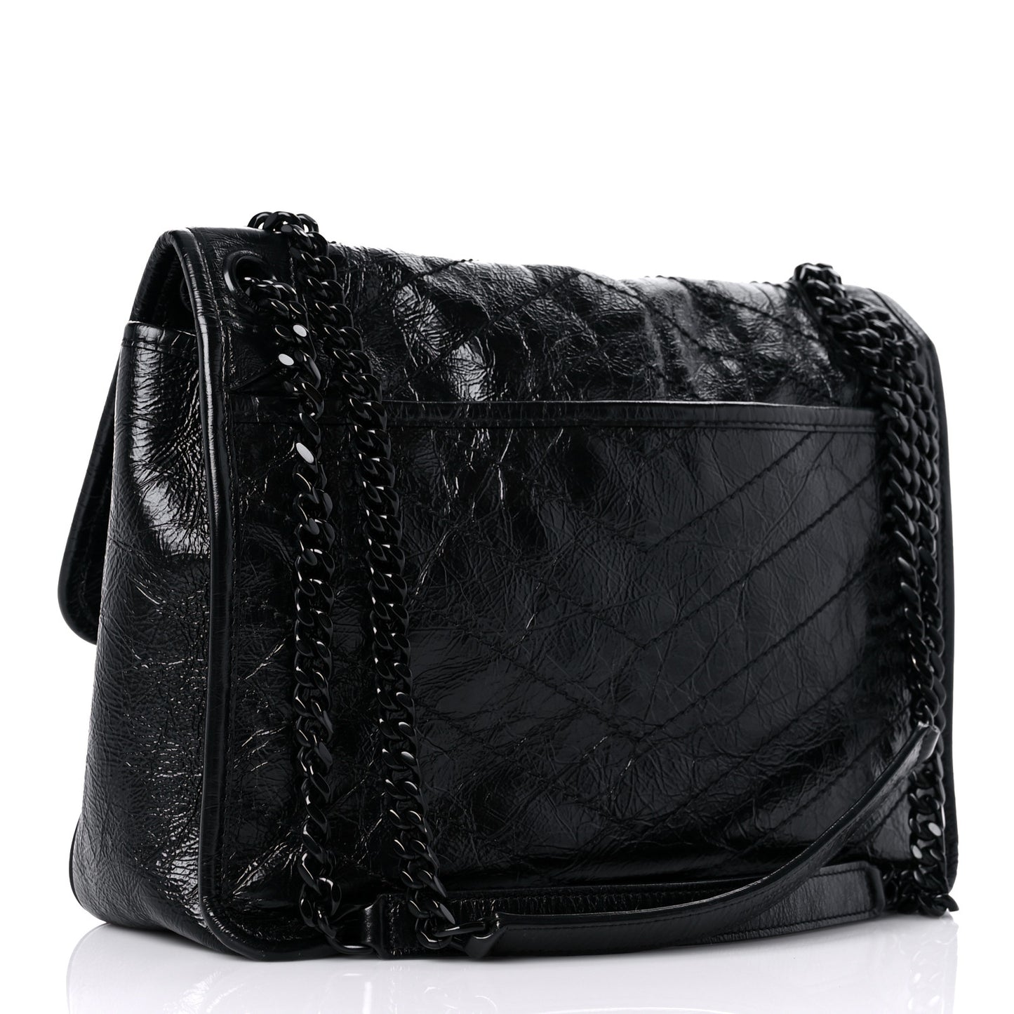 Crinkled Calfskin Matelasse Monogram Medium Niki Chain Satchel Black