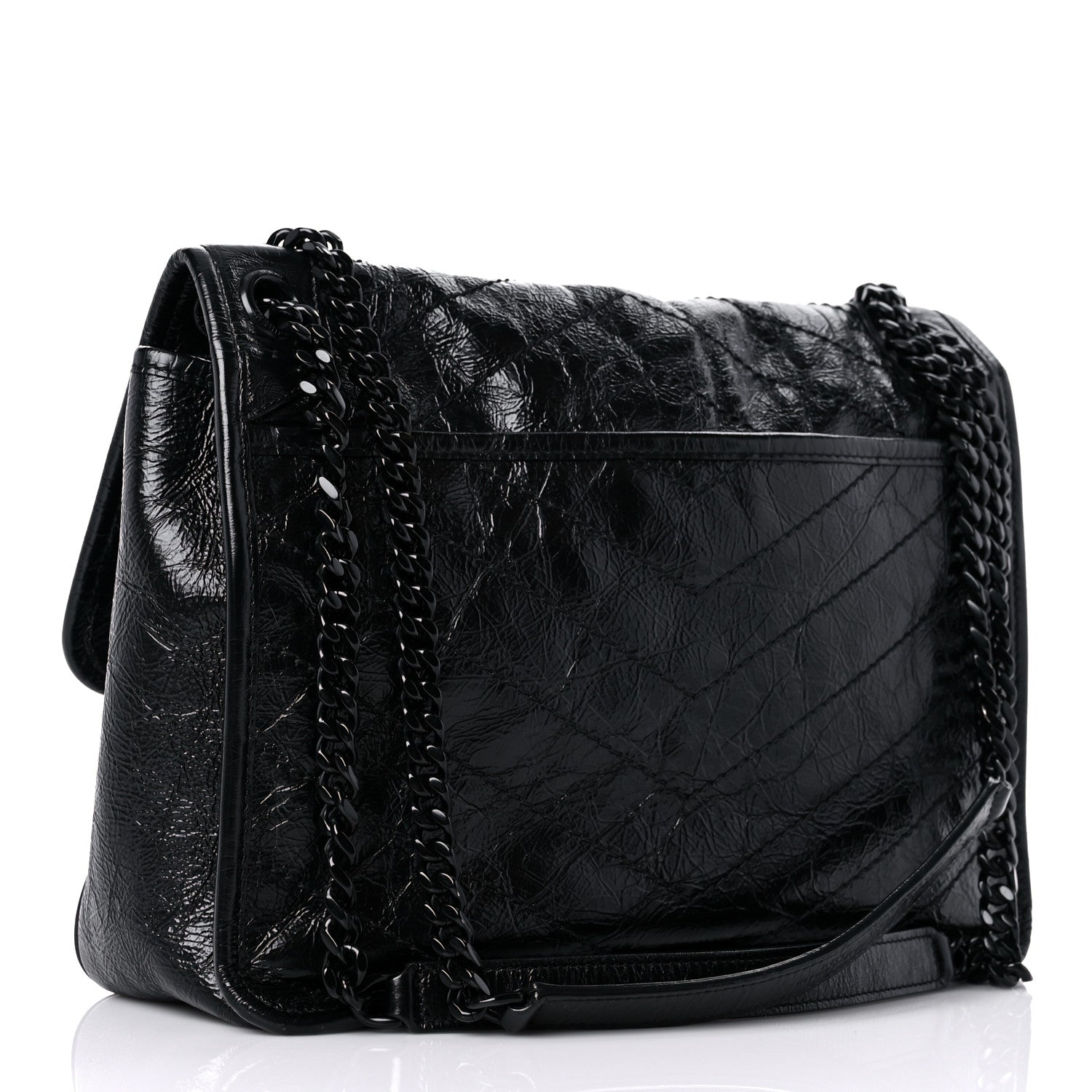 Saint Laurent Crinkled Calfskin Matelasse Monogram Medium Niki Chain Satchel Black 3 of 11