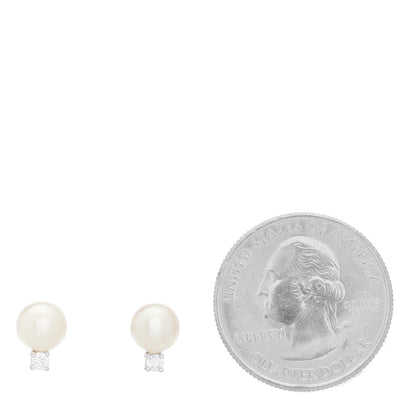 Tiffany 18K White Gold Diamond Akoya Pearl 6.5-7mm Signature Earrings 2 of 6