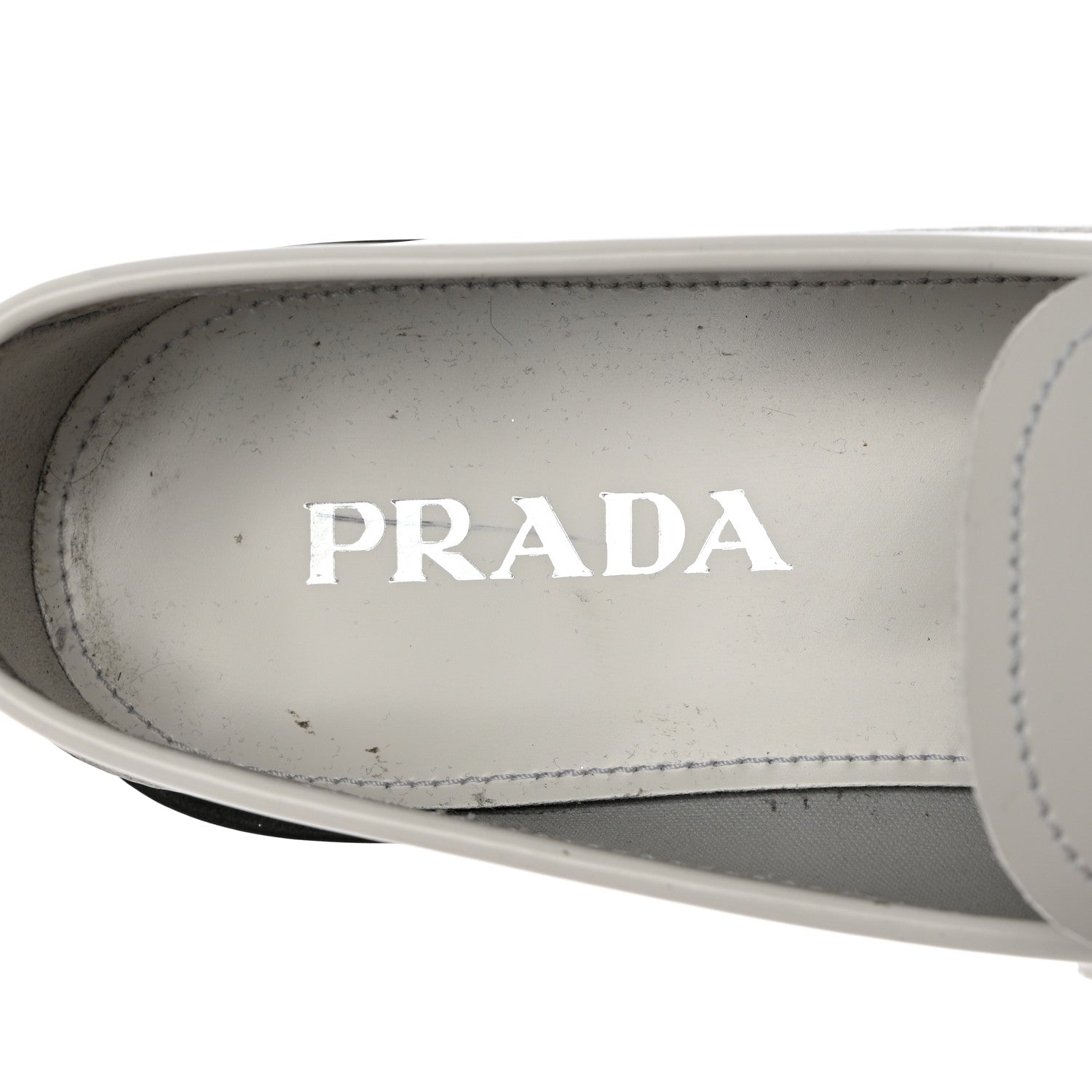 Prada Brushed Calfskin Metal Triangle Logo 20mm Loafers 38.5 White 6 of 9