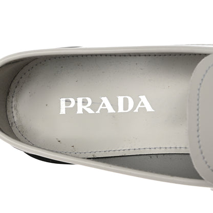 Prada Brushed Calfskin Metal Triangle Logo 20mm Loafers 38.5 White 6 of 9
