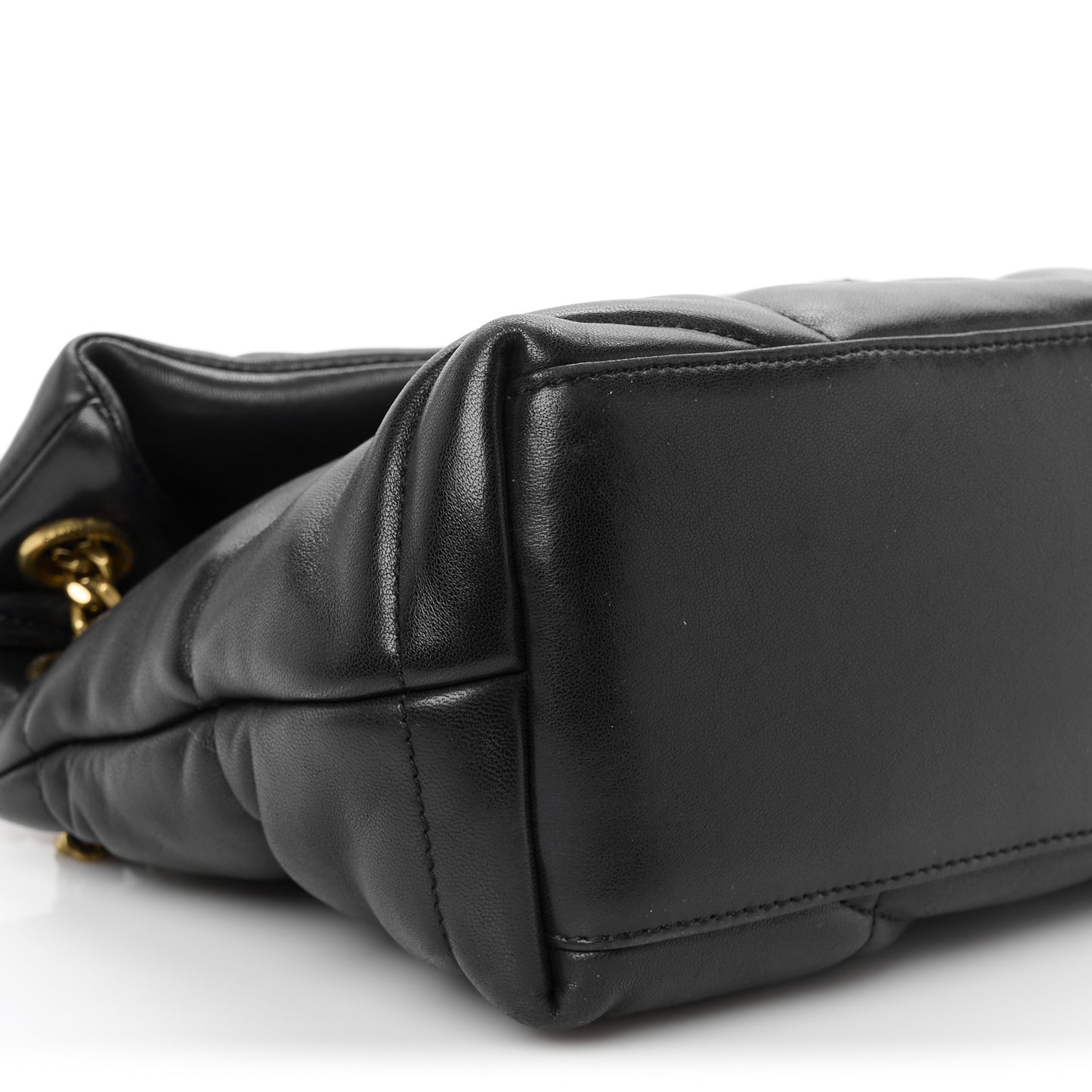 Lambskin Quilted Small Loulou Puffer Monogram Chain Satchel Black