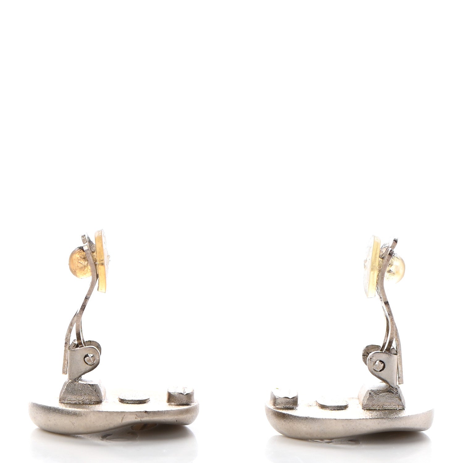 Chanel Metal CC Screw Round Clip On Earrings Silver Gold 3 of 4