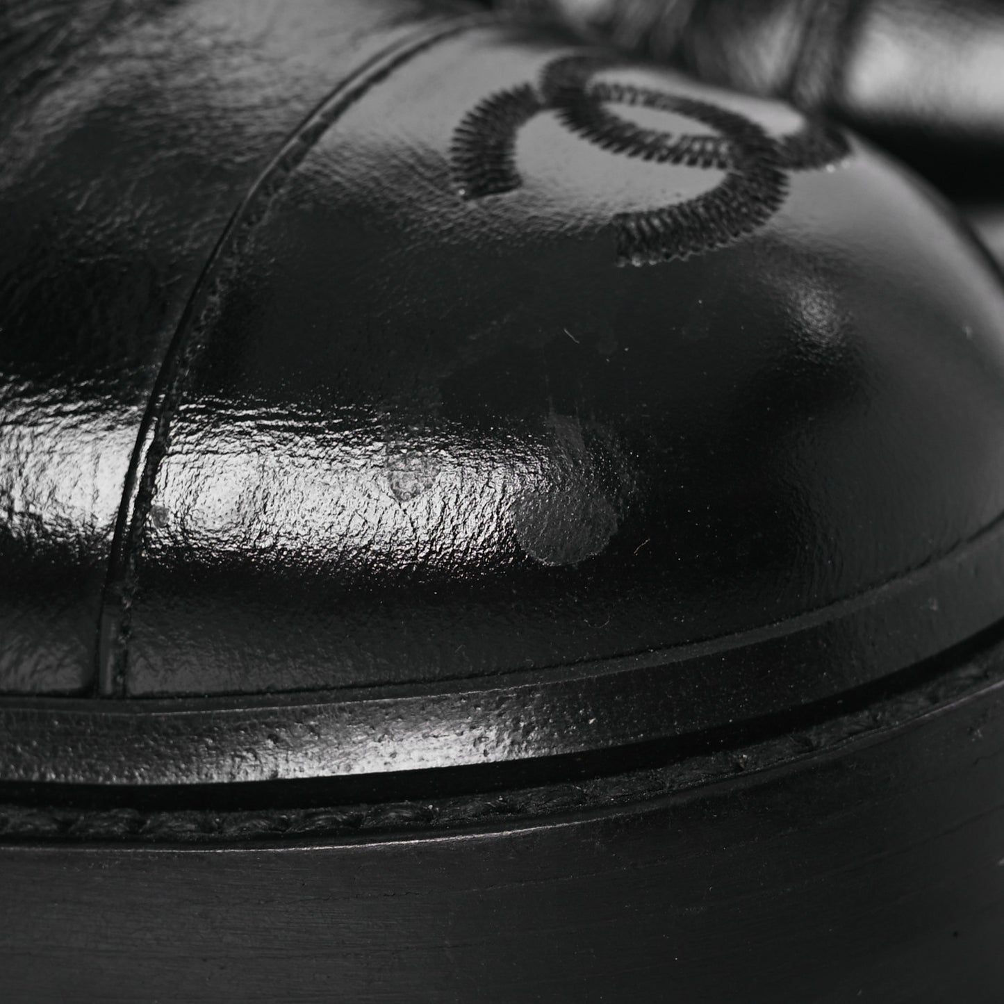 Shiny Calfskin Quilted Lace Up Combat Boots 37 Black