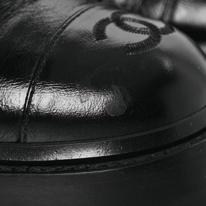 Chanel Shiny Calfskin Quilted Lace Up Combat Boots 37 Black 10 of 14