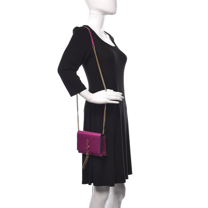 Saint Laurent Metallic Calfskin Classic Monogram Kate Tassel Chain Wallet Fuchsia 2 of 12