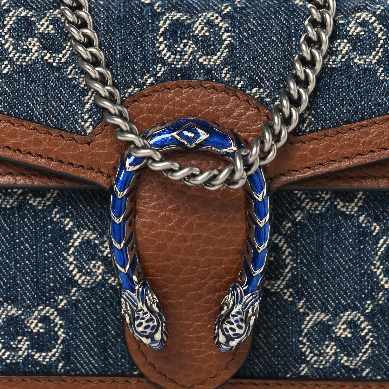 Gucci New Denim GG Monogram Dollar Calfskin Enamel Super Mini Dionysus Shoulder Bag Blue Tea Cuir Epilog Electric Blue 7 of 9