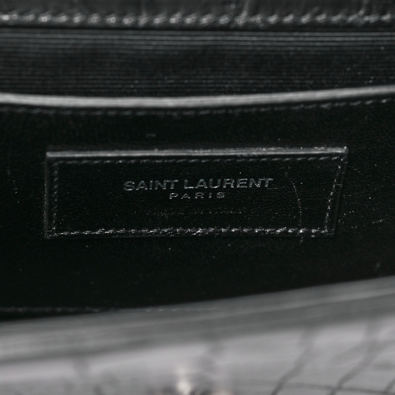 Saint Laurent Calfskin Crocodile Embossed Small Classic Monogram Kate Tassel Satchel Black 6 of 8