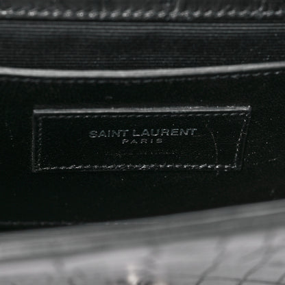 Saint Laurent Calfskin Crocodile Embossed Small Classic Monogram Kate Tassel Satchel Black 6 of 8
