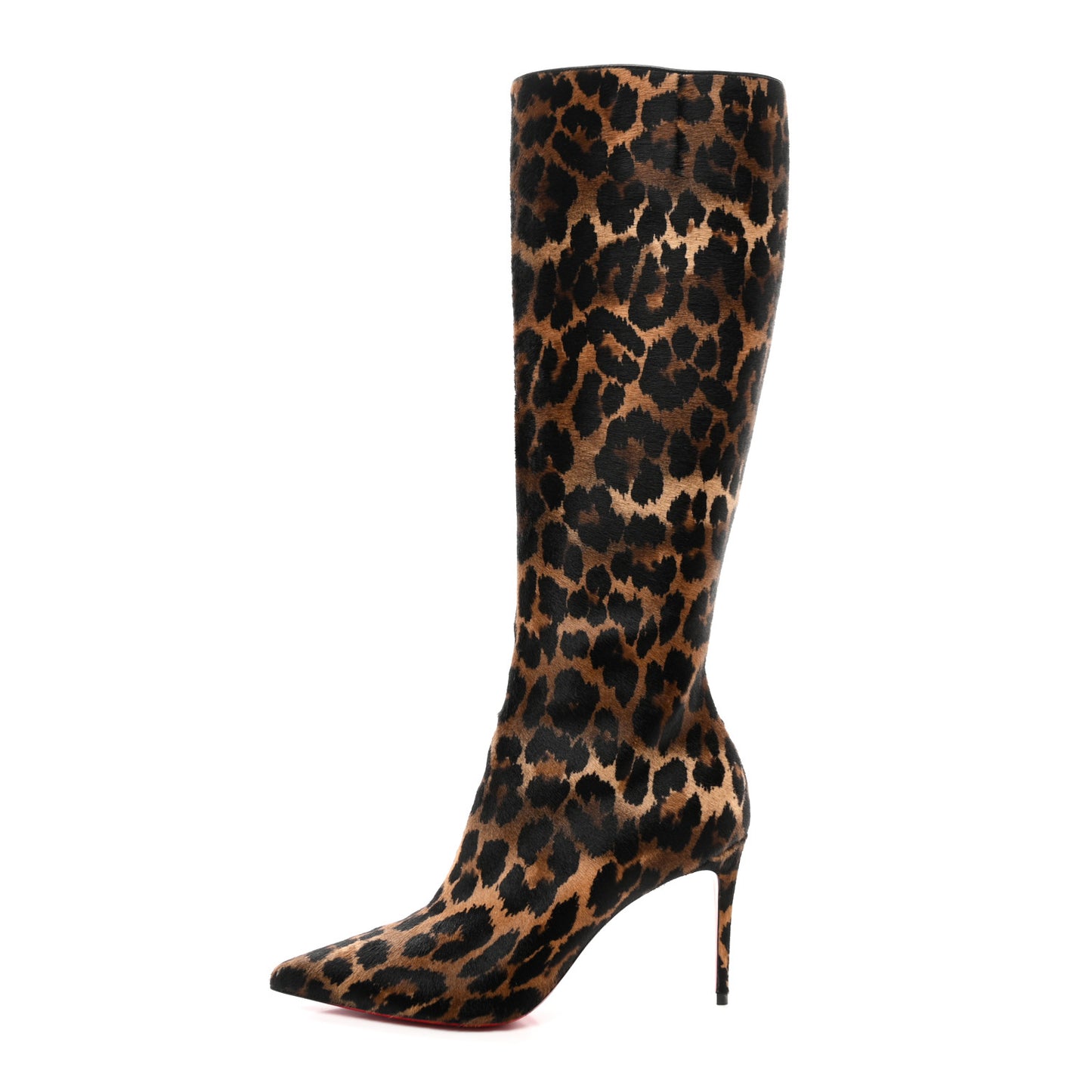 Pony Hair Leopard Print Kate Botta 85 Tall Boots 37.5 Brown Black