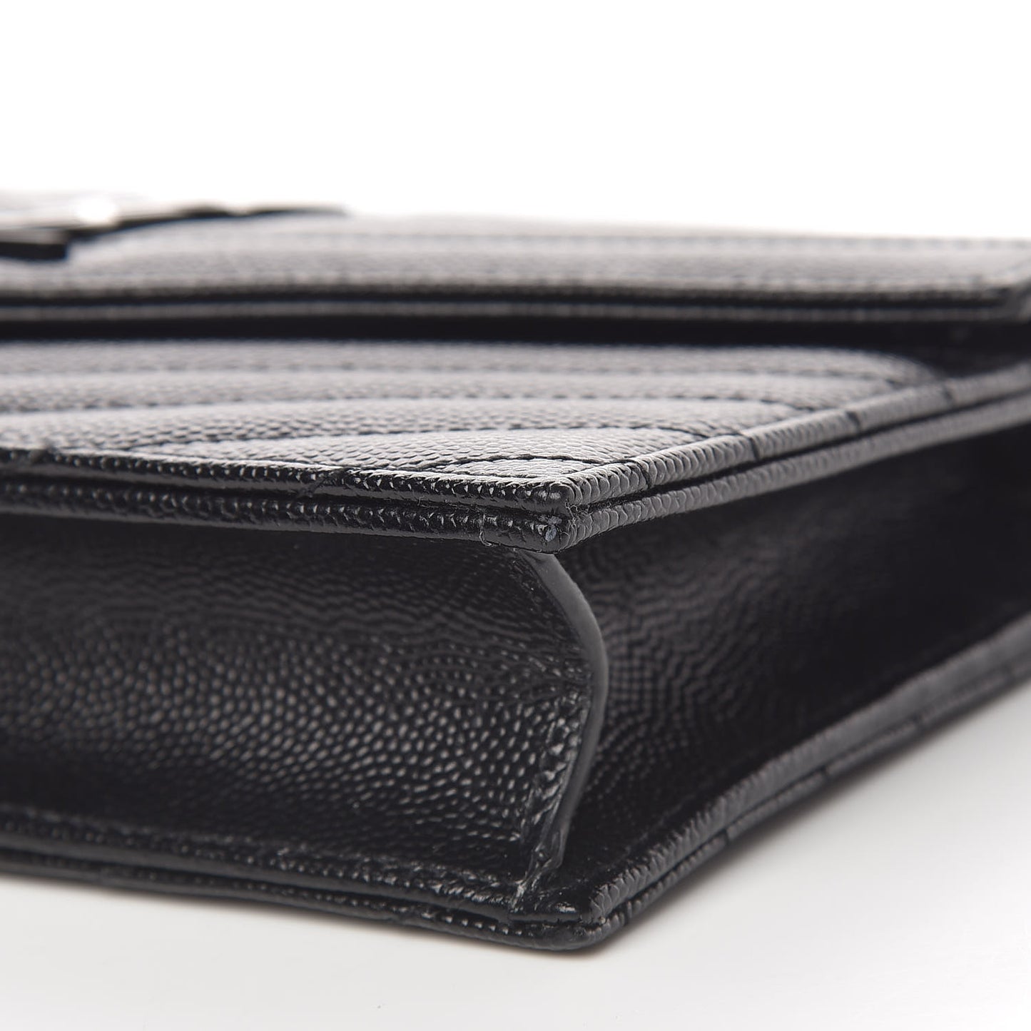Grain De Poudre Matelasse Chevron Monogram Envelope Chain Wallet Black